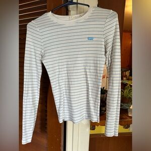 Levi’s White and Blue Striped Long Sleeve Basic Tee - Women’s Size XS